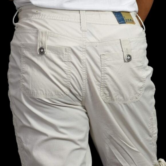Vintage Cargo Capri Shorts Beige Bermuda Low Rise Embroidery Ruched Y2K Size 10 - Picture 5 of 13